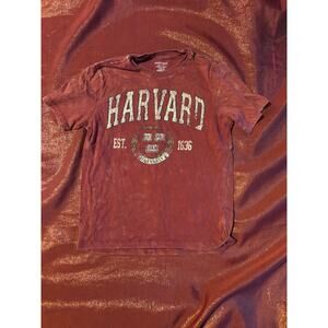 Harvard Shirt Mens L Distressed Vintage Maroon Short Sleeve Crest Graphic